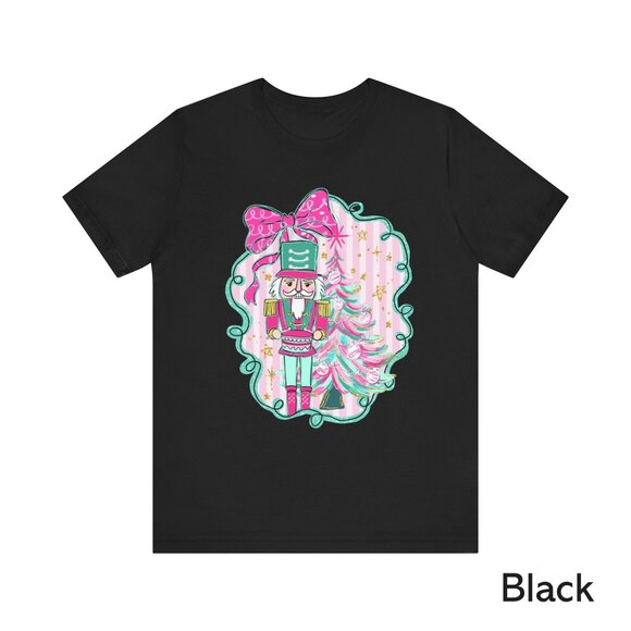 Nutcracker Unisex Bella Canva T-Shirt | Pink Christmas Tree Holiday Tee - Picture 5 of 9